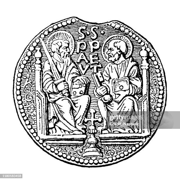 stockillustraties, clipart, cartoons en iconen met valse lood zegel van paus paulus i - mijter