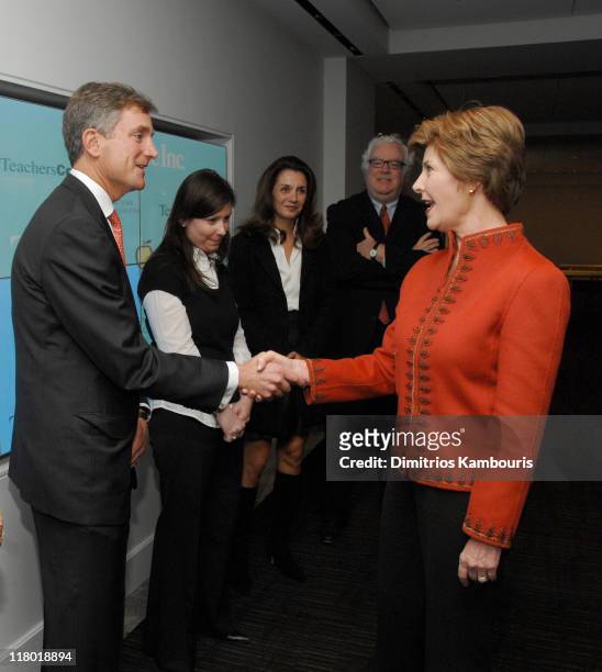 Peter Boneparth and Laura Bush during Laura Bush, Time Inc., Teachers Count Press Conference at Time & Life Building in New York City, New York,...