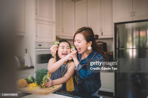 an asian chinese housewife having bonding time with her daughter in kitchen preparing food - cultura da ásia oriental imagens e fotografias de stock