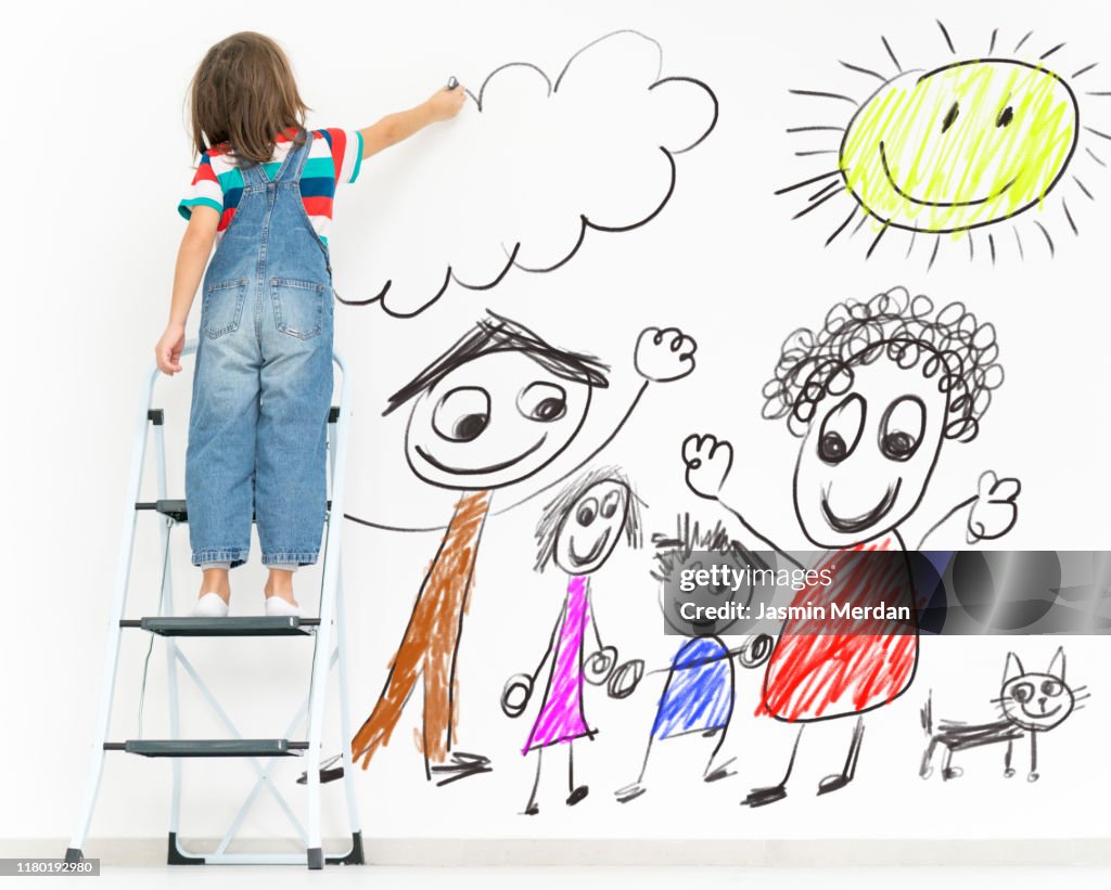 Kids Drawing Colourful Family On Wall High-Res Stock Photo - Getty Images