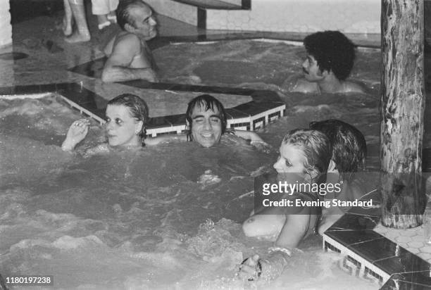 British drummer Keith Moon of rock band The Who at a party hosted by Playboy International President, Victor Lownes, at his Hertfordshire estate,...