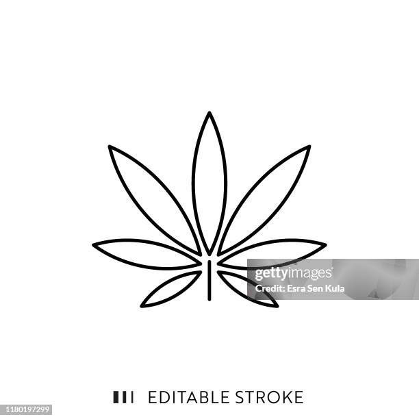 ilustraciones, imágenes clip art, dibujos animados e iconos de stock de icono de hoja de marihuana con trazo editable y píxel perfecto. - etapa de vegetal