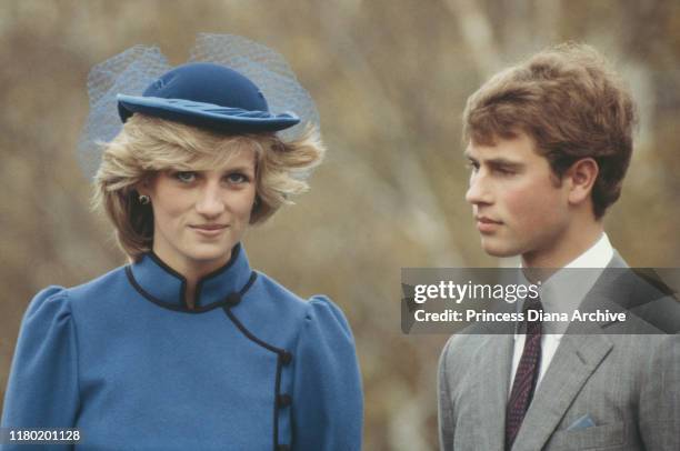 Princess Diana with Prince Edward at Whanganui Collegiate School, where the prince is spending two terms as a junior master during his gap year, New...