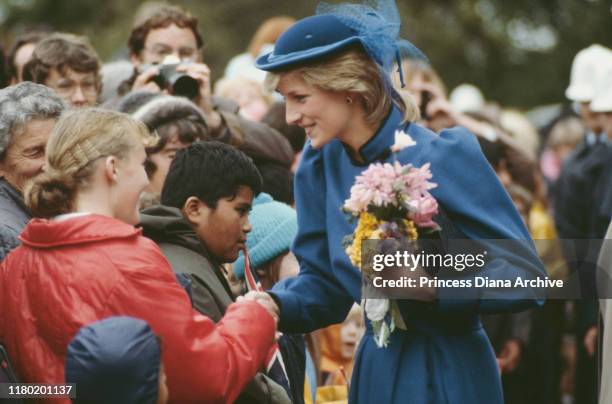 Princess Diana greets the crowds during a walkabout in Whanganui, New Zealand, 22nd April 1983.