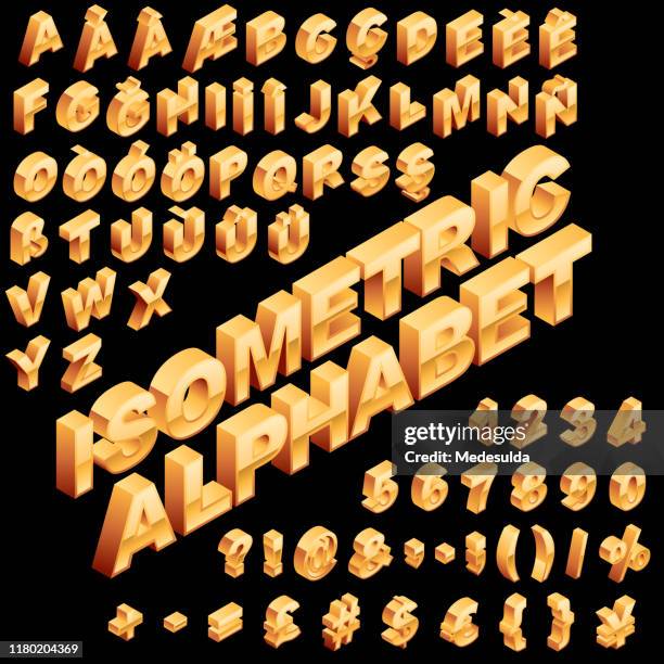 i̇sometric alphabet golden - comma stock illustrations