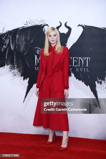 Elle Fanning attends a photocall for "Maleficent: Mistress of Evil" at Mandarin Oriental Hotel on October 10, 2019 in London, England.