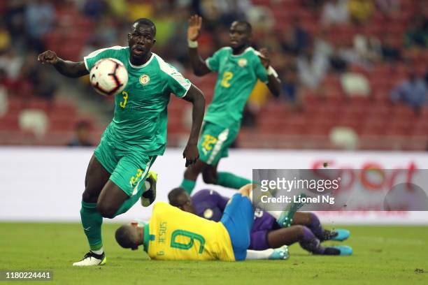 Kalidou Koulibaly of Senegal in action during the international friendly match between Brazil and Senegal at the Singapore National Stadium on...