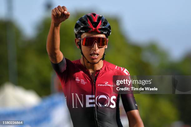 Arrival / Egan Arley Bernal Gomez of Colombia and Team INEOS / Celebration / during the 103rd Giro del Piemonte 2019 a 183km race from Agliè to...