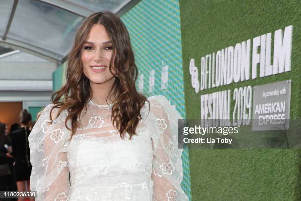 Keira Knightley attends the "Official Secrets" European Premiere during the 63rd BFI London Film Festival at the Embankment Gardens Cinema on October...