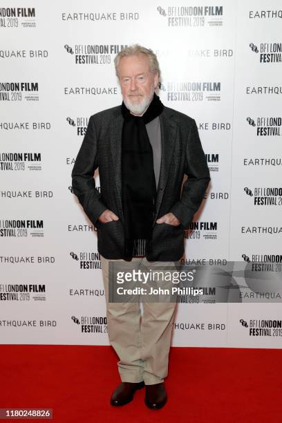 Ridley Scott attends the "Earthquake Bird" World Premiere during the 63rd BFI London Film Festival at the Vue West End on October 10, 2019 in London,...