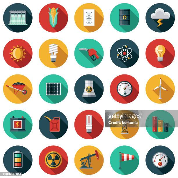 illustrazioni stock, clip art, cartoni animati e icone di tendenza di set di icone energia & potenza - industria energetica