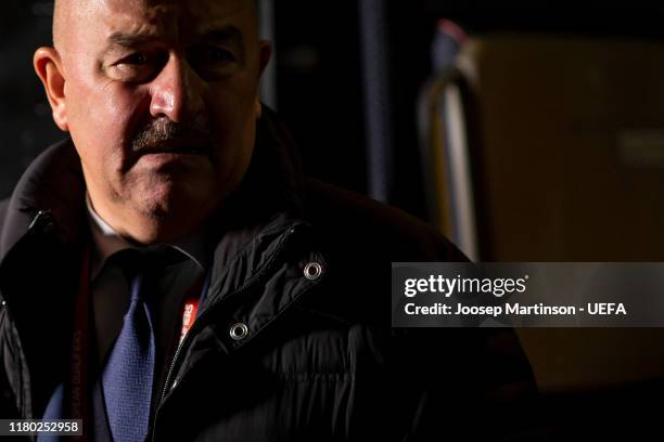 Head coach Stanislav Cherchesov of Russia arrives at the stadium ahead of the UEFA Euro 2020 qualifier group I match between Russia and Scotland at...