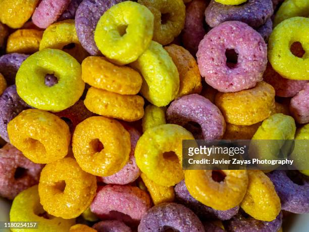 full frame shot of colorful corn rings - breakfast cereal stock pictures, royalty-free photos & images