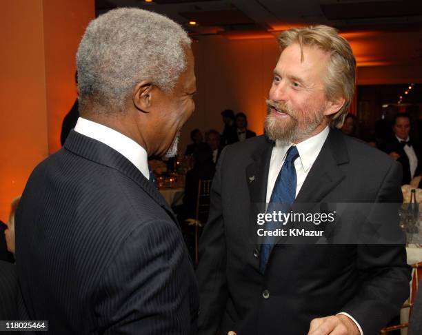 United Nations Secretary-General Kofi Annan and Michael Douglas, Adopt-A-Minefield's Night of a Thousand Dinners Benefit Committee Chair **Exclusive**