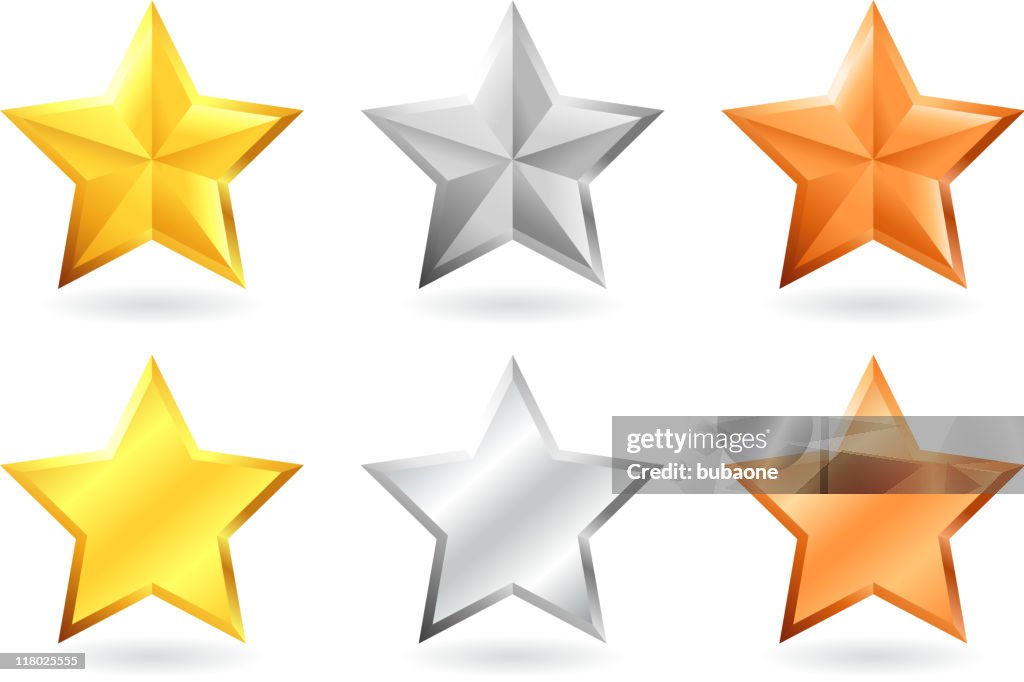 Metallic star designs in gold silver and bronze