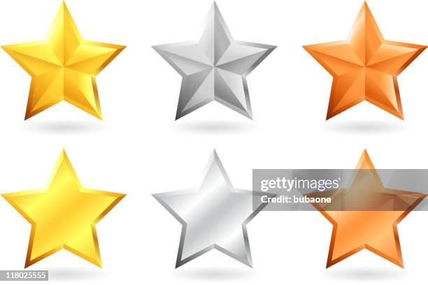 metallic star designs in gold silver and bronze - silver colored stock illustrations