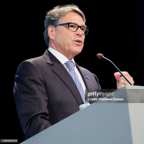 United States Secretary of Energy and former Governor of Texas Rick Perry attends the Arctic Circle Assembly at Harpa Concert Hall on October 10,...