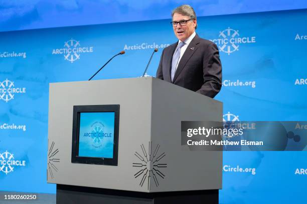 United States Secretary of Energy and former Governor of Texas Rick Perry attends the Arctic Circle Assembly at Harpa Concert Hall on October 10,...