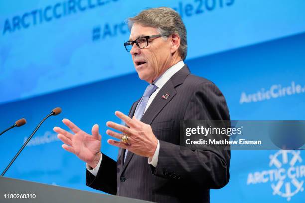 United States Secretary of Energy and former Governor of Texas Rick Perry attends the Arctic Circle Assembly at Harpa Concert Hall on October 10,...