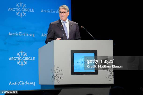 United States Secretary of Energy and former Governor of Texas Rick Perry attends the Arctic Circle Assembly at Harpa Concert Hall on October 10,...