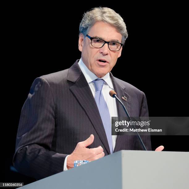 United States Secretary of Energy and former Governor of Texas Rick Perry attends the Arctic Circle Assembly at Harpa Concert Hall on October 10,...