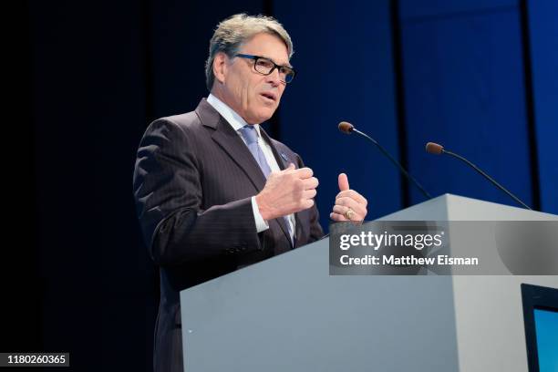 United States Secretary of Energy and former Governor of Texas Rick Perry attends the Arctic Circle Assembly at Harpa Concert Hall on October 10,...