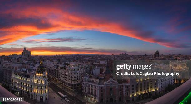 epic sunset over madrid - gran vía madrid bildbanksfoton och bilder