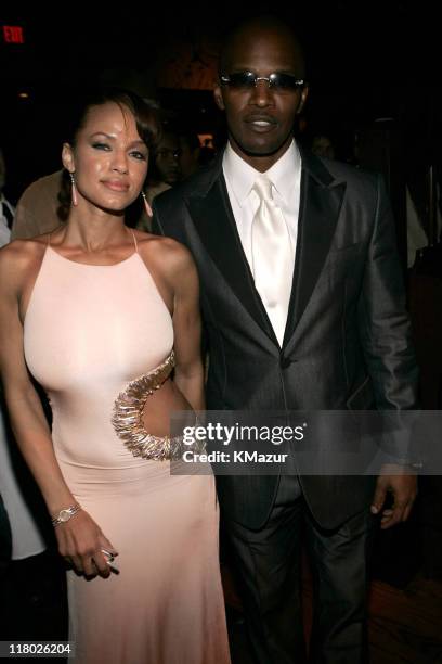 Jamie Foxx and Leila Arcieri during Universal Music Group 2005 Post-GRAMMY Party at The Palms Restaurant in Los Angeles, California, United States.