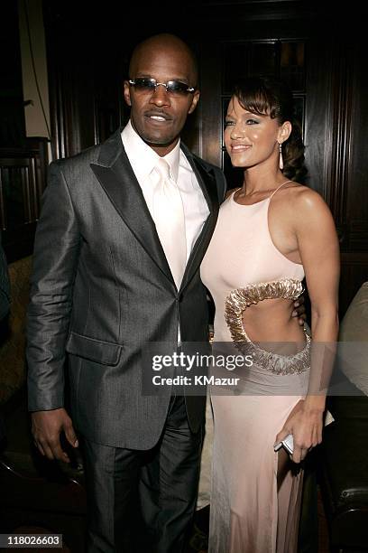 Jamie Foxx and Leila Arcieri during Universal Music Group 2005 Post-GRAMMY Party at The Palms Restaurant in Los Angeles, California, United States.