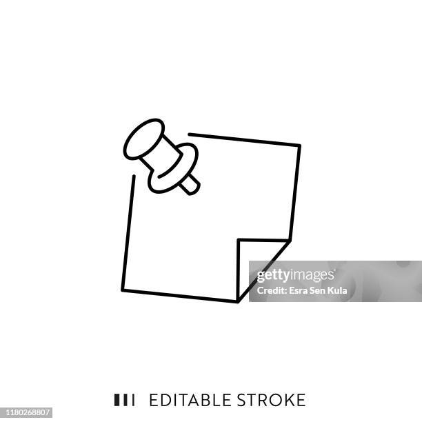 pin und note papier-symbol mit editierbaren strich und pixel perfekt. - stecknadel stock-grafiken, -clipart, -cartoons und -symbole