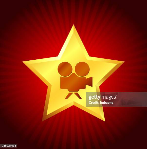 film camera star glowing red background - golden reel stock illustrations