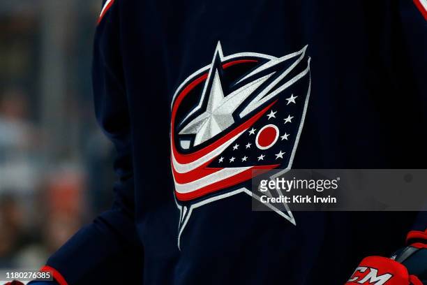 Detail of the logo of the Columbus Blue Jackets during the game against the Buffalo Sabres on October 7, 2019 at Nationwide Arena in Columbus, Ohio.