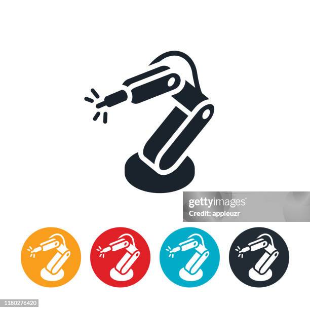 robotics arm icon - automated stock illustrations