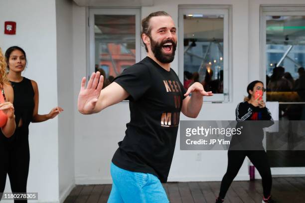 Jonathan Van Ness crashes a Zumba class at Jonathan Van Ness Joins Forces with Zumba Fitness on World Mental Health Day at Copacabana on October 10,...
