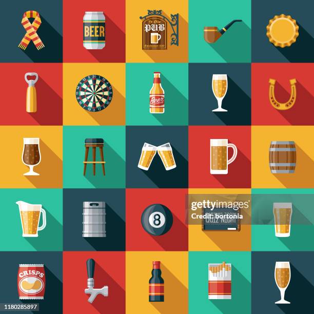 old fashioned pub icon set - beer glass stock illustrations