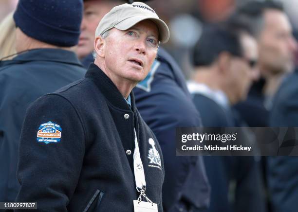 Purdue University President Mitch Daniels is seen during the game against the Nebraska Cornhuskers at Ross-Ade Stadium on November 2, 2019 in West...