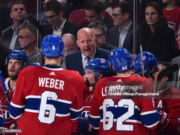 Head coach Claude Julien of the Montreal Canadiens gives out instructions in his 1200th NHL career game against the Boston Bruins at the Bell Centre...