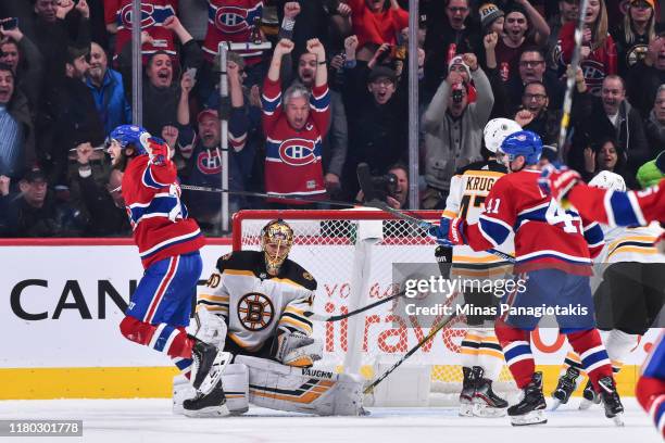 Goaltender Tuukka Rask of the Boston Bruins allows a goal against the Montreal Canadiens during the third period at the Bell Centre on November 5,...