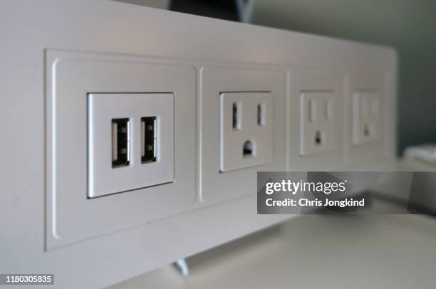 usb and ac outlet bar - power strip stock pictures, royalty-free photos & images