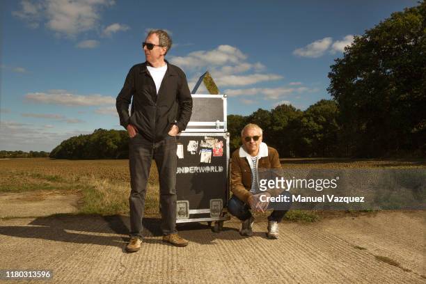 Electronic band Underworld are photographed for NRC Handelsblad on September 17, 2019 near Romford, England.
