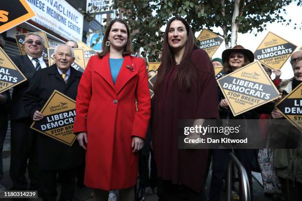 Leader of the Liberal Democrats Jo Swinson and Luciana Berger MP attend an election campaign event in Golders Green on November 6, 2019 in London,...