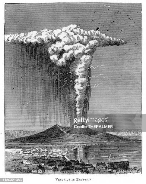 vesuv in eruption gravur 1886 - vesuv stock-grafiken, -clipart, -cartoons und -symbole