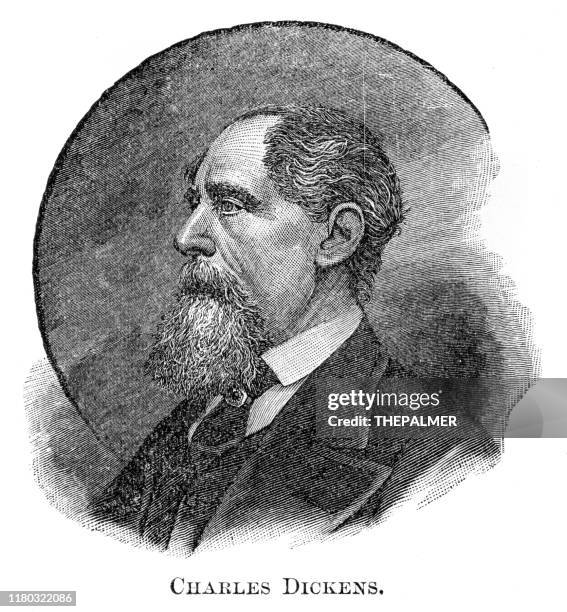 charles dickens engraving 1886 - charles dickens stock illustrations