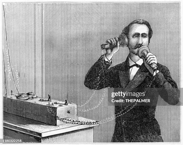 alexander graham bell gravur 1886 - erfinder stock-grafiken, -clipart, -cartoons und -symbole