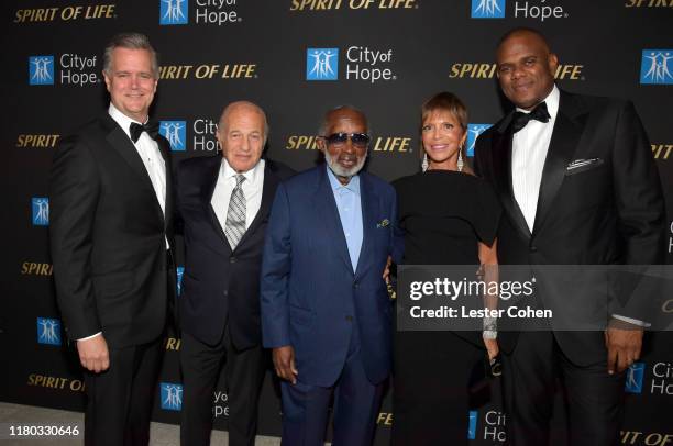 City of Hope President & CEO Robert Stone, Doug Morris, Clarence Avant, Spirit of Life honoree Sylvia Rhone, Chairman & CEO of Epic Records, and Jon...