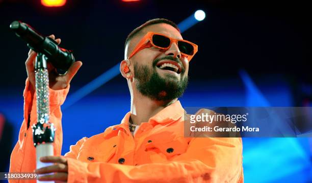 Maluma performs at Amway Center on October 10, 2019 in Orlando, Florida.