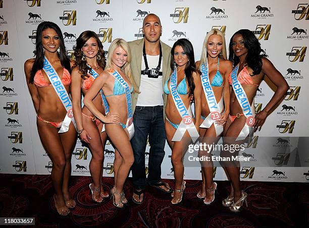 Mixed martial artist Brandon Vera and Tropic Beauty Model Search contestants arrive at a post-fight party for UFC 132 at Studio 54 inside the MGM...