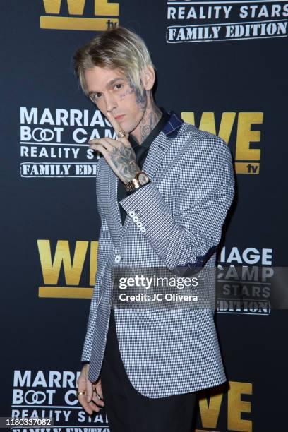 Aaron Carter attends WE tv celebrates the premiere of 'Marriage Boot Camp' at SkyBar at the Mondrian Los Angeles on October 10, 2019 in West...