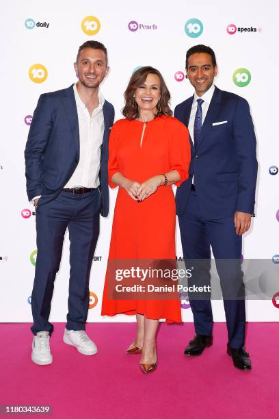 Tommy Little, Lisa Wilkinson, and Waleed Aly pose during the Network 10 Melbourne Upfronts 2020 on October 11, 2019 in Melbourne, Australia.
