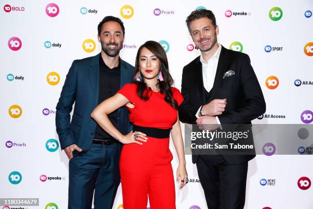 New Master Chef judges Andy Allen, Melissa Leong and Jock Zonfrillo during the Network 10 Melbourne Upfronts 2020 on October 11, 2019 in Melbourne,...